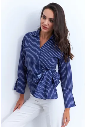 Kadın Saks Bağlamalı Gömlek KED171