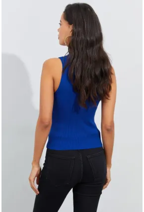 Kadın Saks Bisiklet Yaka Triko Bluz YV91