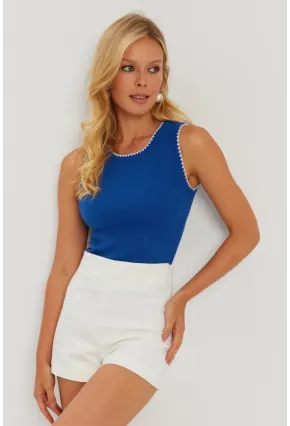 Kadın Saks Biyeli Kaşkorse Bluz AYD318