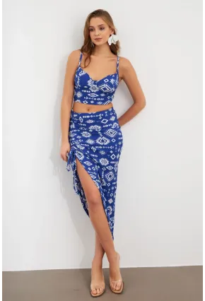 Kadın Saks Büzülebilir Etekli Takım LİT1048