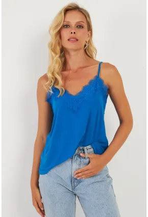 Kadın Saks Dantel Detaylı Atlet AYD265