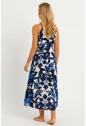 Kadın Saks Desenli Midi Elbise YZ1107