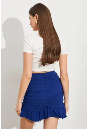 Kadın Saks Drapeli Etek ROP109