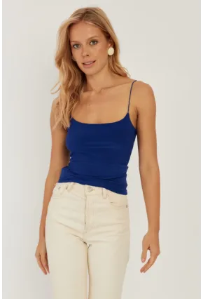 Kadın Saks İp Askılı Bluz GÇ154