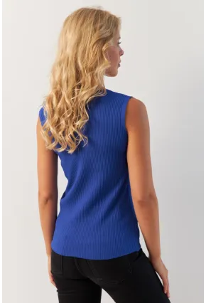 Kadın Saks Kare Yaka Triko Bluz SMT243