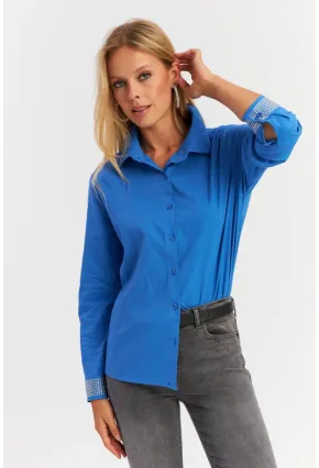 Kadın Saks Manşeti Taşlı Gömlek ZER415