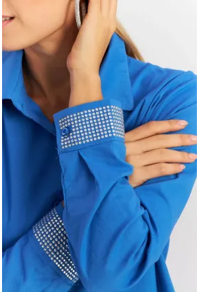 Kadın Saks Manşeti Taşlı Gömlek ZER415