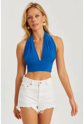 Kadın Saks Multi Bağlamalı Crop Bluz LPP1280