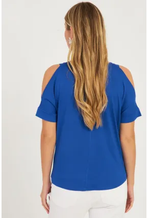 Kadın Saks Omuzları Açık Bluz BR1329