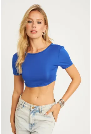 Kadın Saks Sırtı Açık Crop Bluz CG358