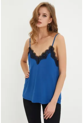 Kadın Saks-Siyah Dantelli Atlet LPP5008