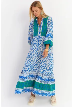 Kadın Saks-Yeşil Volanlı Maxi Elbise MALO11