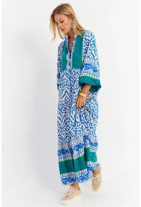 Kadın Saks-Yeşil Volanlı Maxi Elbise MALO11