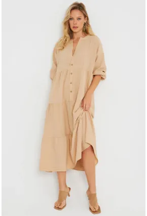 Kadın Salaş Midi Elbise Camel Q982