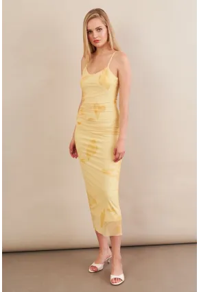 Kadın Sarı Astarlı Midi Tül Elbise MRS130