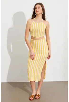 Kadın Sarı Etekli Triko Takım ROP108
