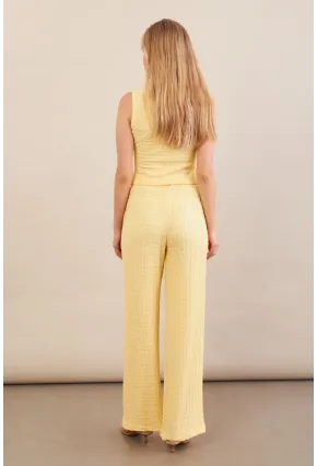 Kadın Sarı Gofre Yelek Pantalon Takım FLU330