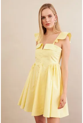 Kadın Sarı Midi Dokuma Elbise PSG1010