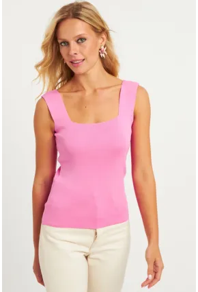 Kadın Şeker Pembe Kare Yaka Triko Bluz YV80