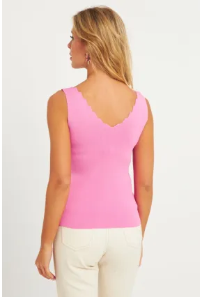 Kadın Şeker Pembe Merdiven Yaka Triko Bluz YV83