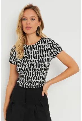 Kadın Sırt Dekolteli Crop Bluz Siyah-Beyaz AYD271