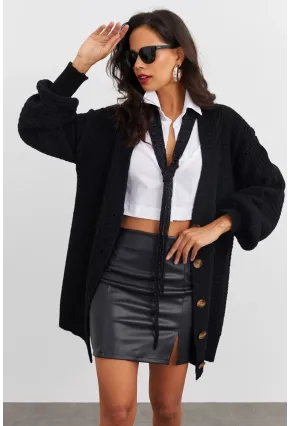 Kadın Siyah Ajurlu Hırka YV108