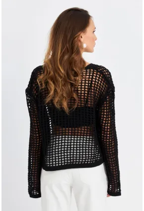 Kadın Siyah Ajurlu İspanyol Kol Hırka DS200-90