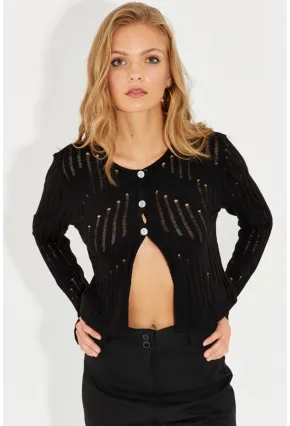 Kadın Siyah Ajurlu Kısa Hırka SF2511