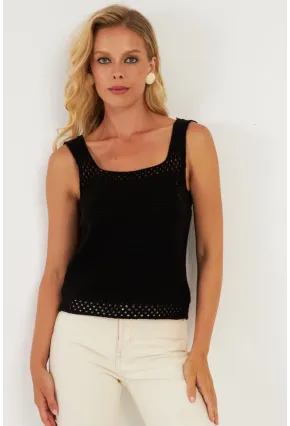 Kadın Siyah Ajurlu Triko Bluz YV258