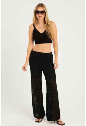 Kadın Siyah Ajurlu Triko Pantolon YZ3062