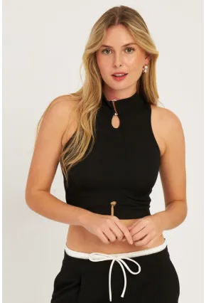 Kadın Siyah Aksesuarlı Crop Bluz CG340