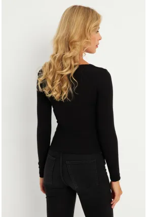 Kadın Siyah Aksesuarlı Kaşkorse Bluz RLO17