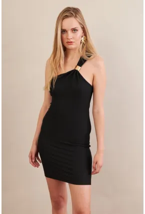 Kadın Siyah Aksesuarlı Mini Elbise FRY2315