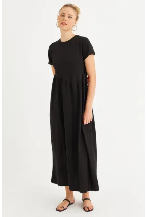 Kadın Siyah Asimetrik Dikişli Maxi Elbise MDMR440