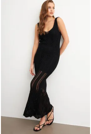 Kadın Siyah Astarlı Ajurlu Maxi Elbise MBE15001
