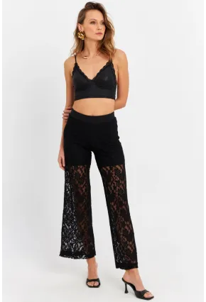 Kadın Siyah Astarlı Dantel Pantolon FLS04