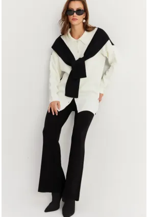 Kadın Siyah Atkılı Triko Hırka Alt Üst Takım NUV20