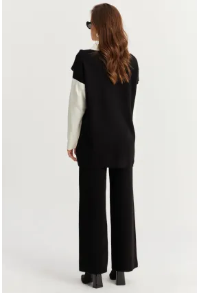 Kadın Siyah Atkılı Triko Hırka Alt Üst Takım NUV20