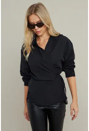 Kadın Siyah Bağlama Detaylı Gömlek ZER418