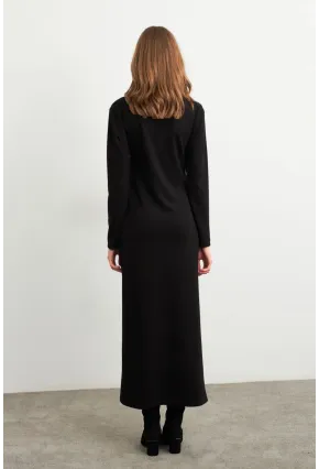 Kadın Siyah Bağlama Detaylı Midi Sweat Elbise MHOL100