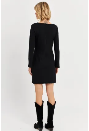Kadın Siyah Bağlama Detaylı Mini Elbise TF68