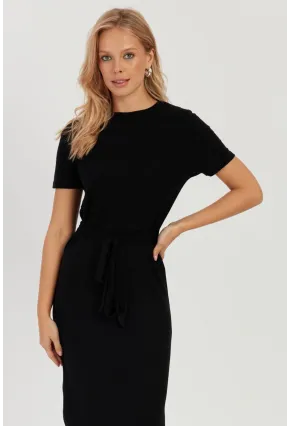 Kadın Siyah Bağlamalı Kaşkorse Midi Elbise LPP1270