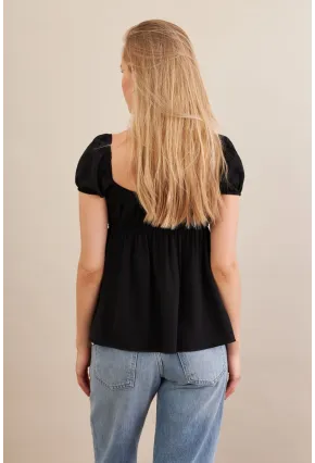 Kadın Siyah Bağlamalı Rustik Bluz ZH128