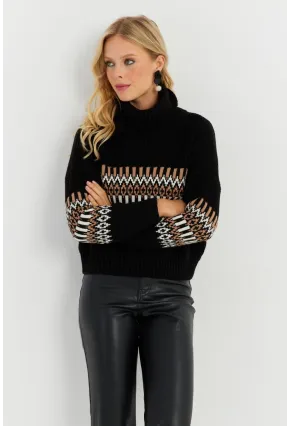 Kadın Siyah Balıkçı Triko Kazak YZ527