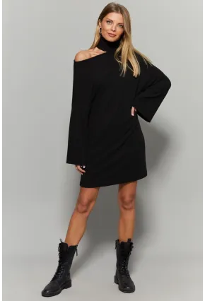 Kadın Siyah Balıkçı Yaka Tek Omuz Elbise Yİ1990