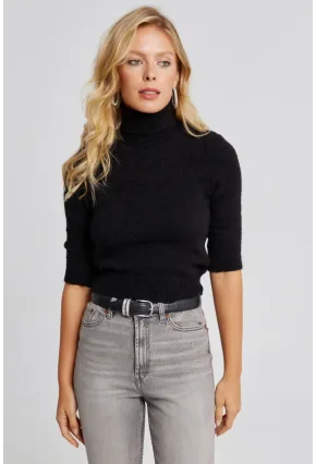 Kadın Siyah Balıkçı Yaka Triko Kazak KZ2499