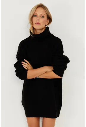 Kadın Siyah Balıkçı Yaka Triko Tunik KZ2504