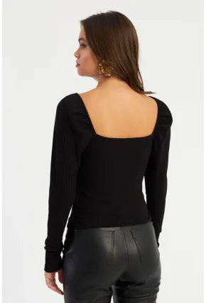Kadın Siyah Balon Kol Bluz RK42