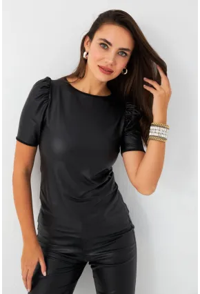 Kadın Siyah Balon Kol Sıvama Bluz TF35
