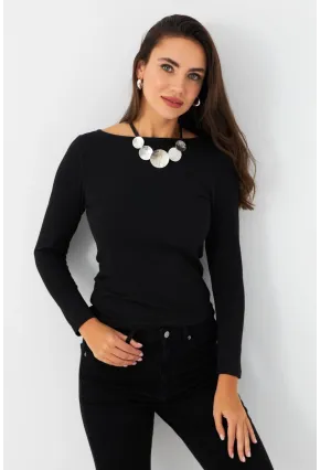 Kadın Siyah Basic Bluz RX449